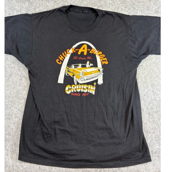 Vintage Other - VINTAGE 80s Chuck A Burger Cruisin Shirt Mens Medium Black Single Stitch Tee